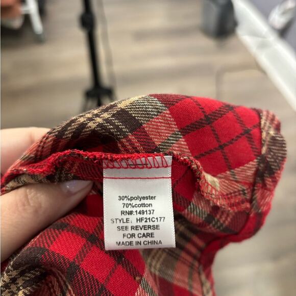 Hyfve Red Plaid Flannel Button Front Blouse With Peplum Design Size Small - Picture 7 of 7